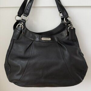 Coach Black Leather + Patent Trim Hobo Shoulder Bag (Silver Hardware)